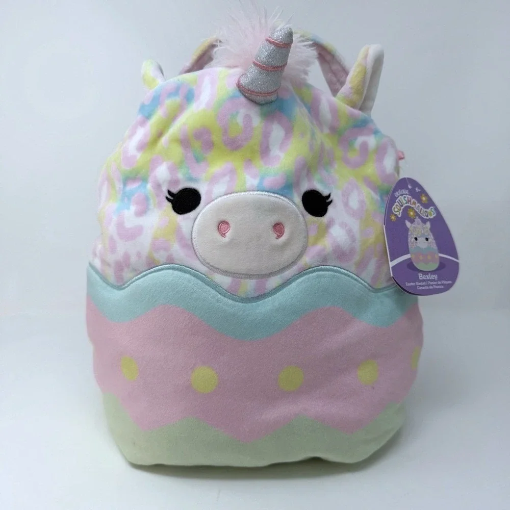 NWT Squishmallows Bexley Unicorn Plush Basket Tote Toy Storage Easter Gift Bag